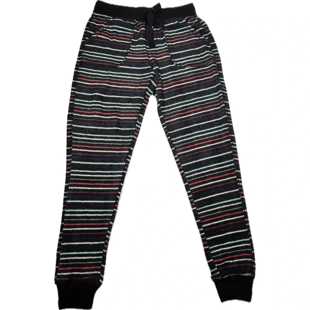 Jaclyn Intimates Womens 2 Piece Pajama Set Striped Henley Top Jogger Pants Small